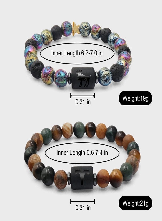 GRKZBKW 2Pcs Zodiac Bracelets for Women & Men, Natural Healing Gemstone Bracelets with Tiger Eye, Turquoise & Lava Rock, Protection & Grounding Crystals, Friendship Couples Bracelets Gifts（8mm） (Capricorn) - Image 5